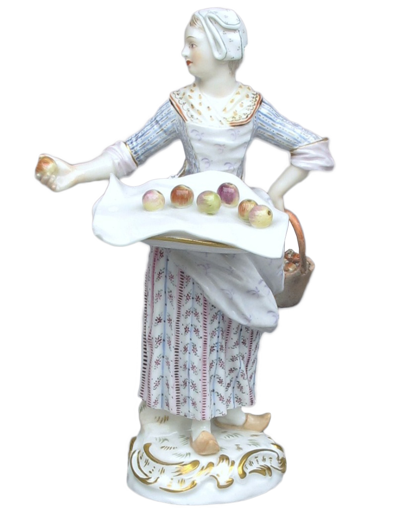 マイセン　人形　磁器　パリの物売りシリーズ　リンゴを売る女性